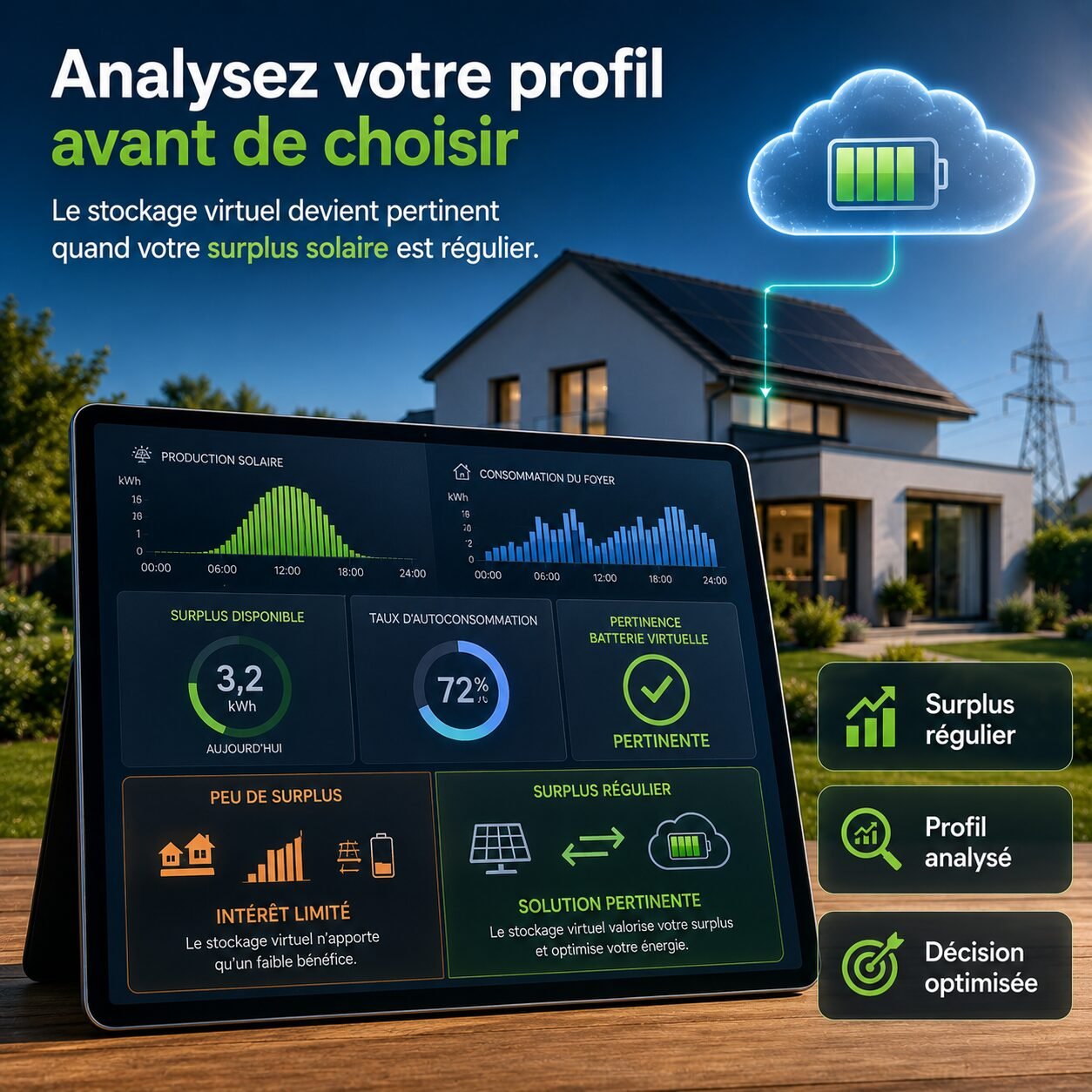 Gestion énergie solaire sans batterie physique