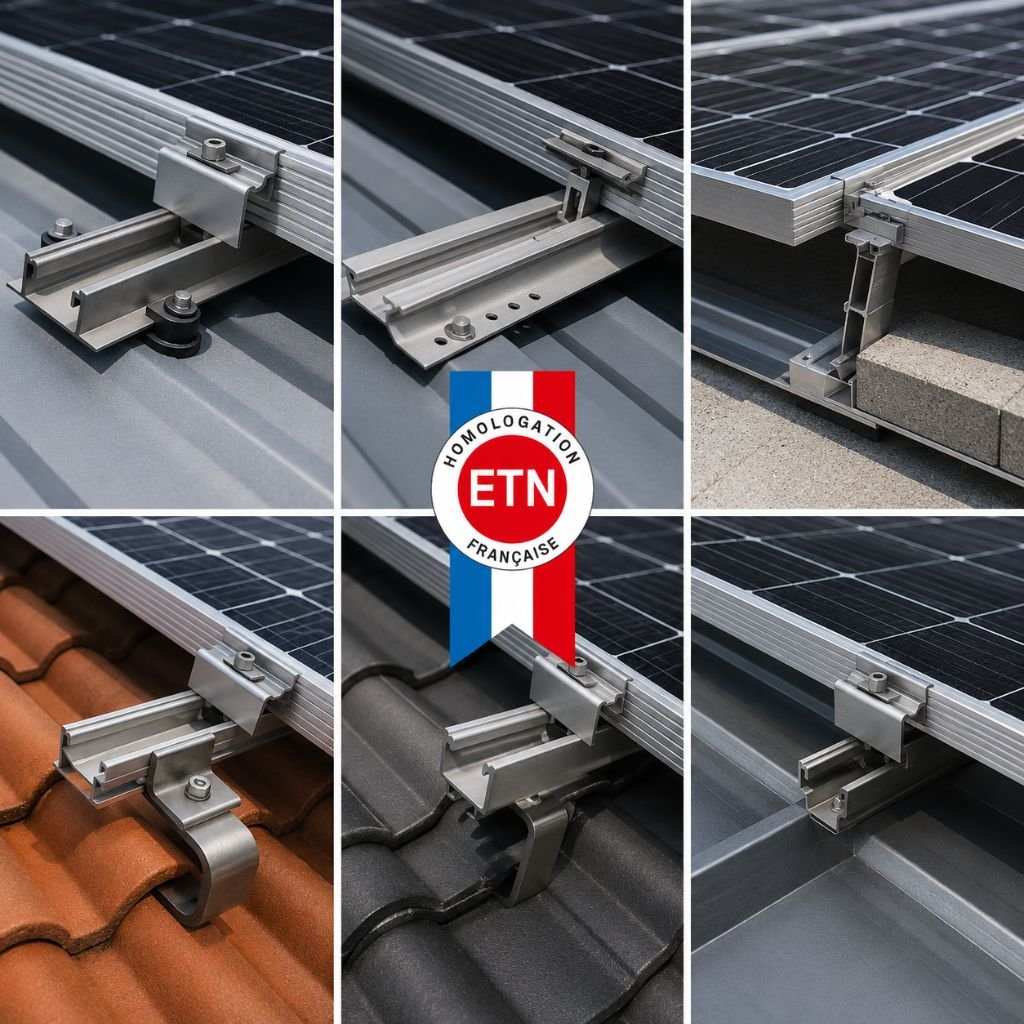 Fixations panneaux solaires conformes aux normes ETN pour installation photovoltaïque en toiture