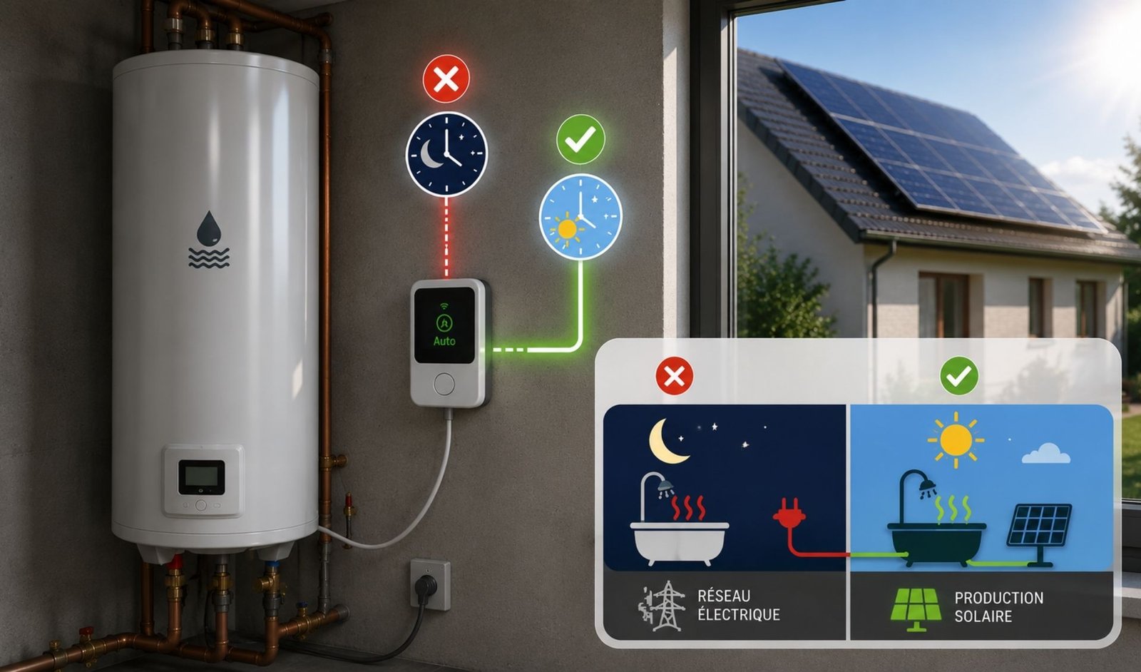 Pilotage d’un chauffe-eau électrique avec panneaux solaires photovoltaïques