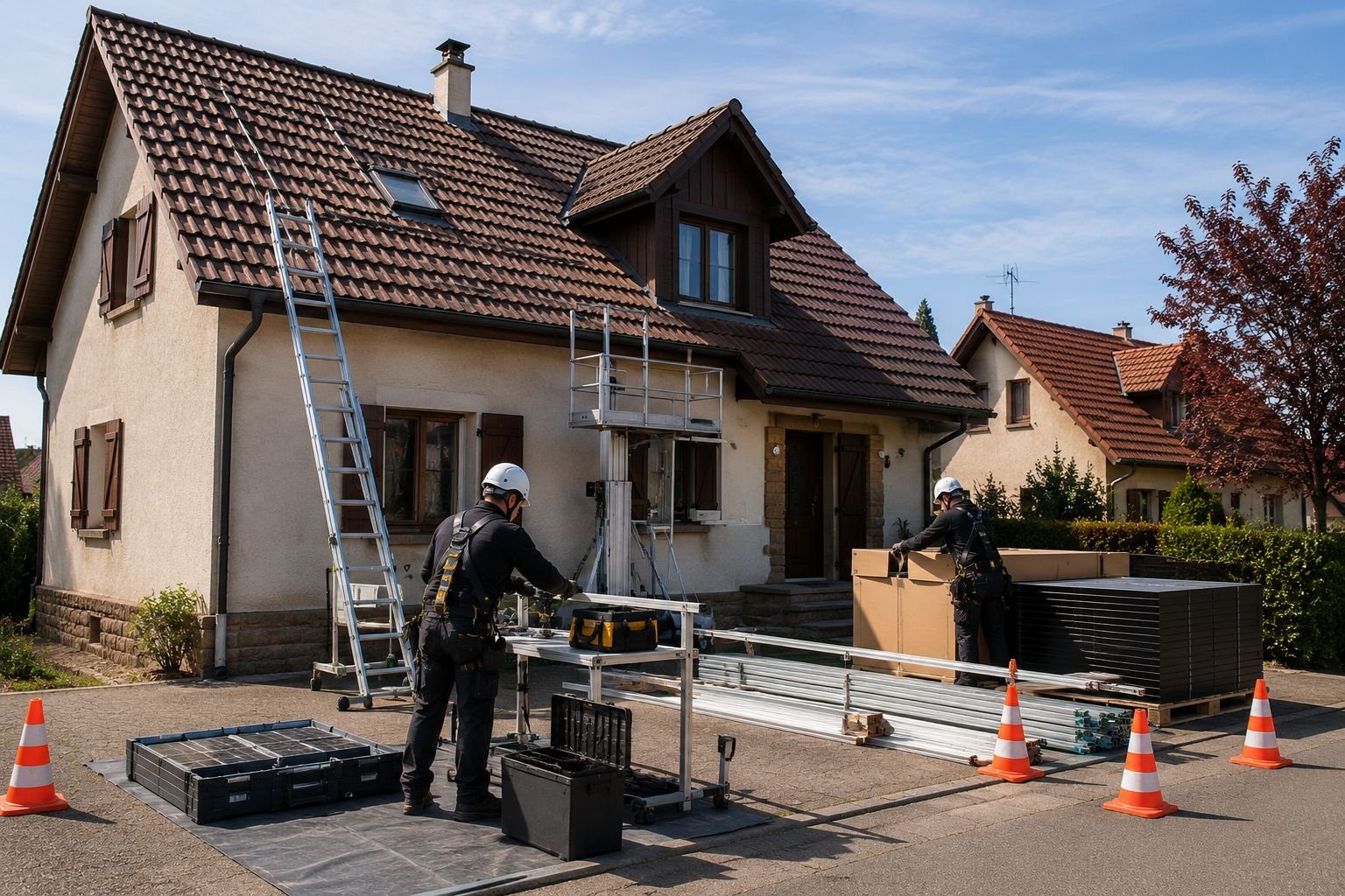 Préparation d’un chantier pour une installation de panneaux photovoltaïques en Alsace