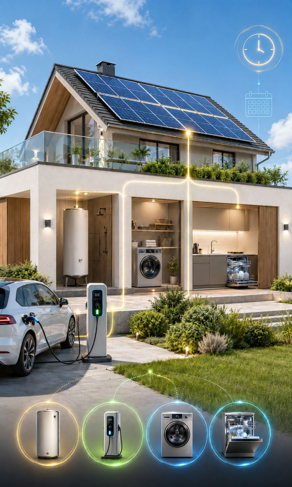 Usages pilotables et autoconsommation photovoltaïque avec équipements domestiques synchronisés sur la production
