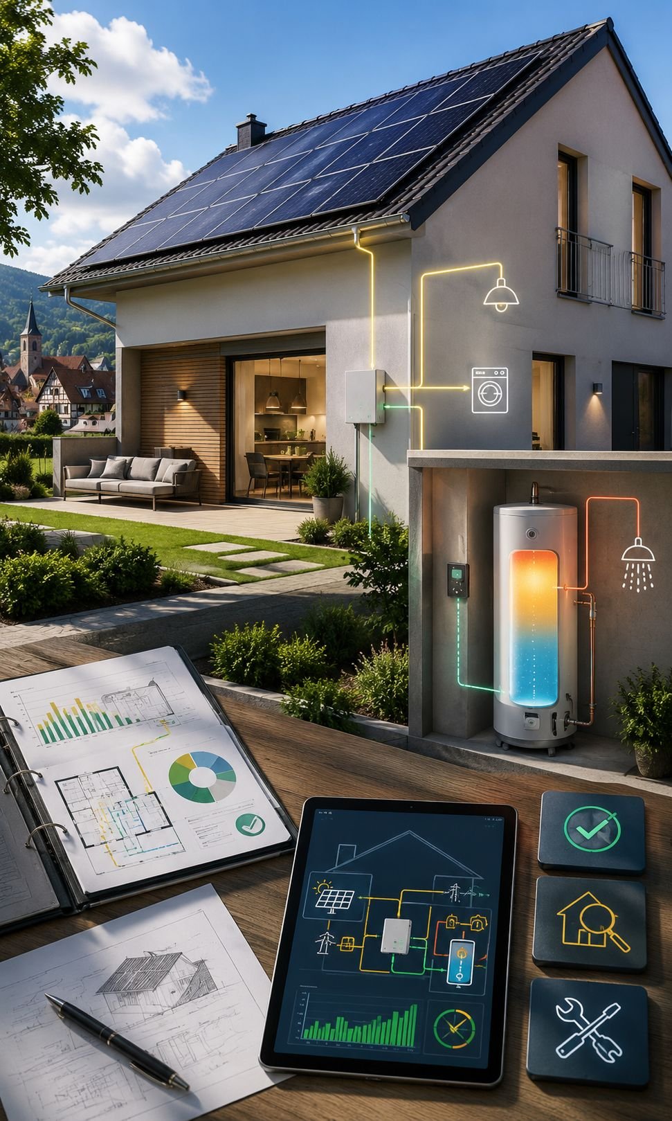 Projet photovoltaïque résidentiel en Alsace avec production d’eau chaude sanitaire pilotée et analyse éco-PTZ