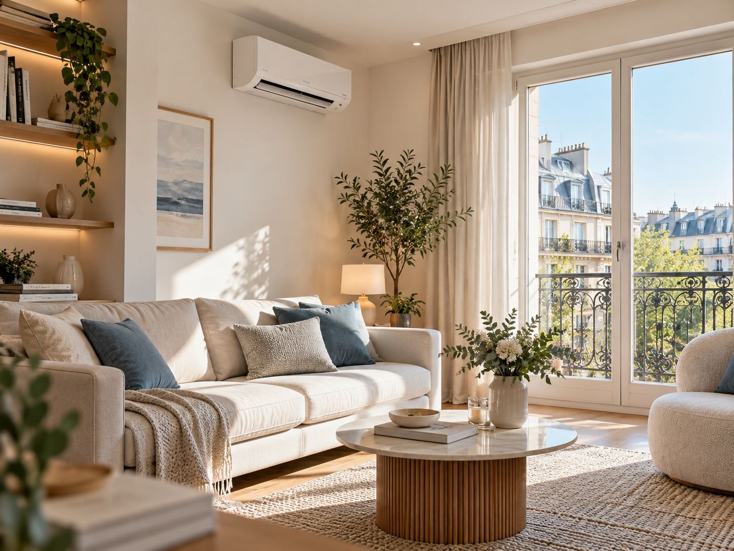 Climatisation réversible dans un appartement avec intérieur lumineux et compact