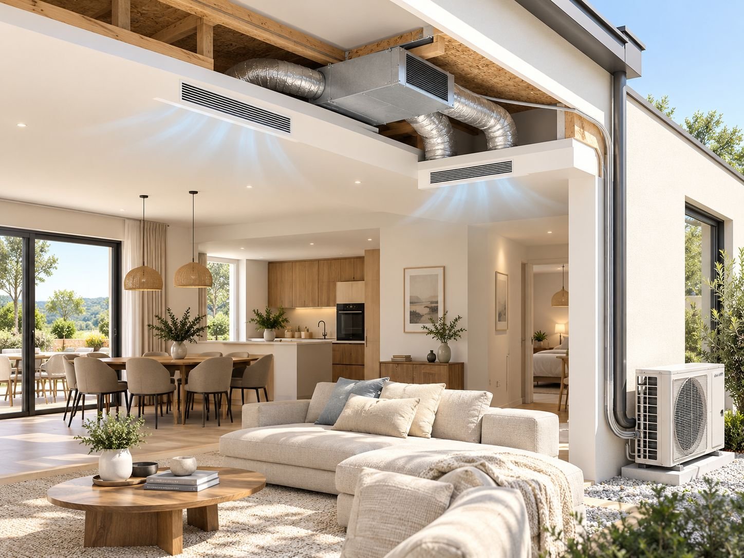 Climatisation gainable intégrée avec diffusion discrète de l’air par grilles dans un logement