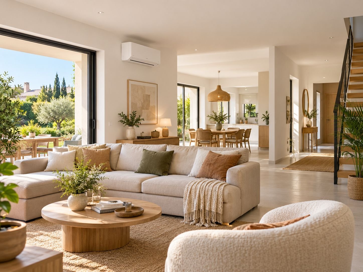 Climatisation réversible dans une maison avec intérieur résidentiel lumineux